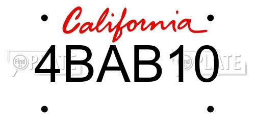 4BAB10 California License Plate