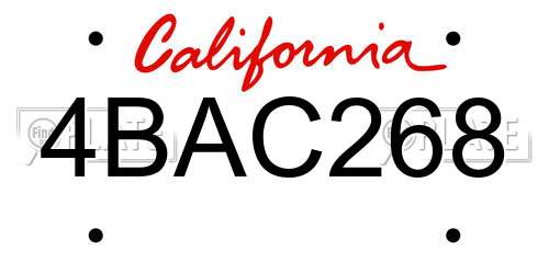4BAC268 California License Plate