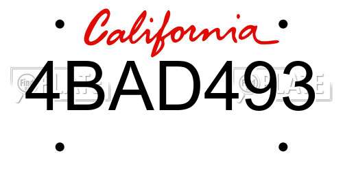 4BAD493 California License Plate