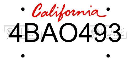 4BAO493 California License Plate