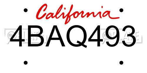 4BAQ493 California License Plate