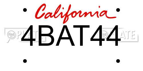 4BAT44 California License Plate