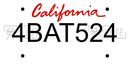 4BAT524 California License Plate
