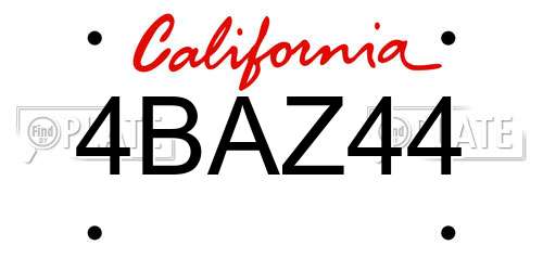 4BAZ44 California License Plate