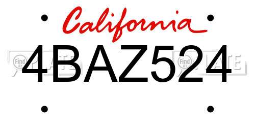 4BAZ524 California License Plate
