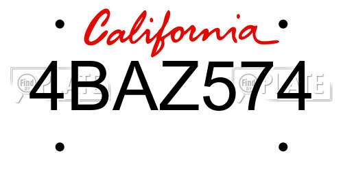 4BAZ574 California License Plate