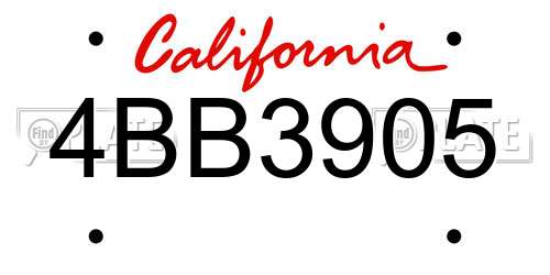 4BB3905 California License Plate