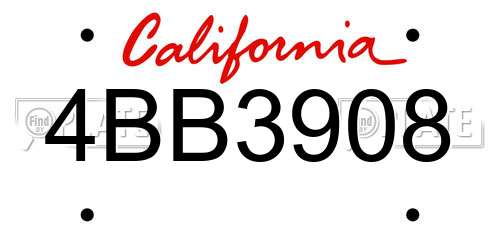 4BB3908 California License Plate
