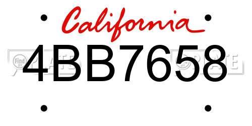 4BB7658 California License Plate