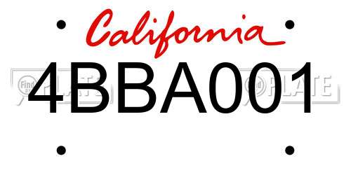 4BBA001 California License Plate
