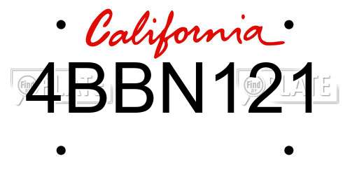 4BBN121 California License Plate