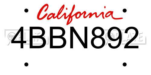 4BBN892 California License Plate