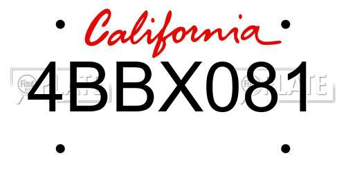 4BBX081 California License Plate