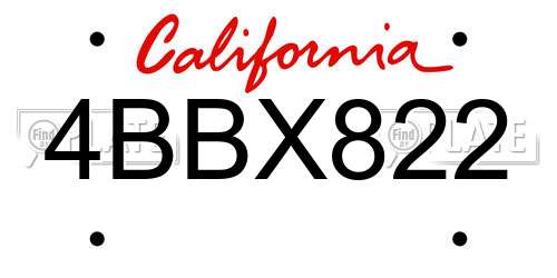 4BBX822 California License Plate