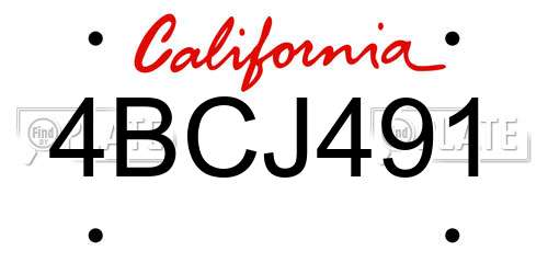 4BCJ491 California License Plate