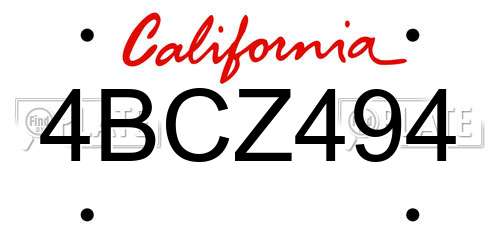 4BCZ494 California License Plate