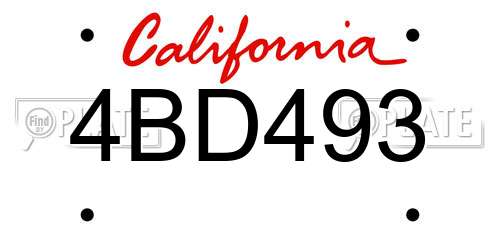 4BD493 California License Plate