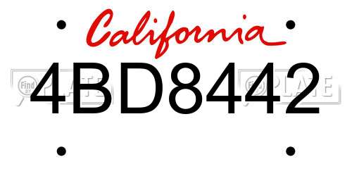 4BD8442 California License Plate