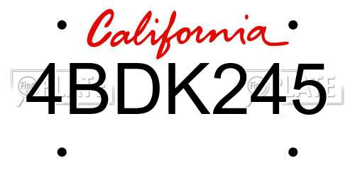 4BDK245 California License Plate