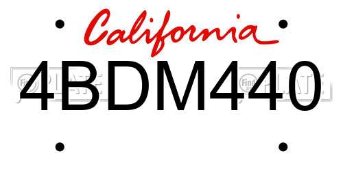 4BDM440 California License Plate