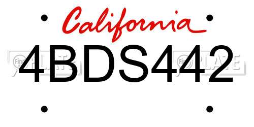 4BDS442 California License Plate