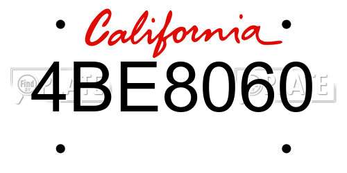 4BE8060 California License Plate