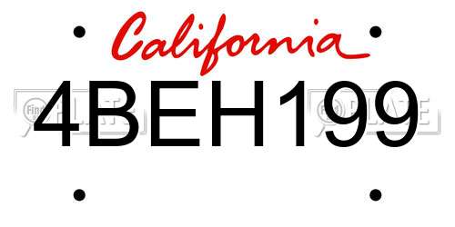 4BEH199 California License Plate