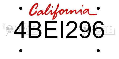 4BEI296 California License Plate