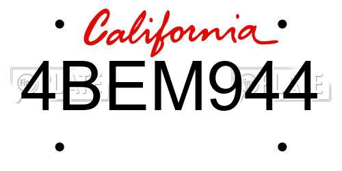 4BEM944 California License Plate