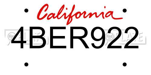 4BER922 California License Plate