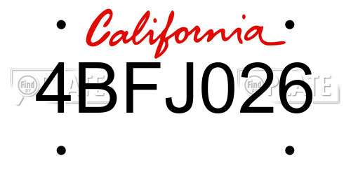4BFJ026 California License Plate