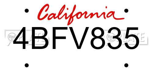 4BFV835 California License Plate