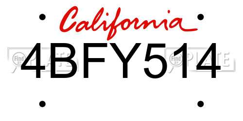 4BFY514 California License Plate