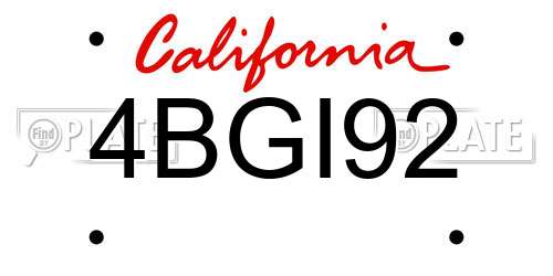 4BGI92 California License Plate