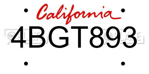 4BGT893 California License Plate