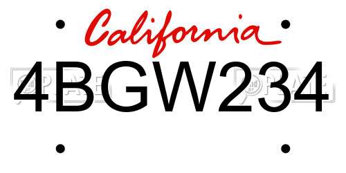 4BGW234 California License Plate