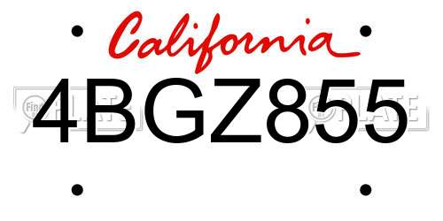 4BGZ855 California License Plate