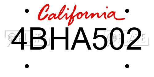 4BHA502 California License Plate