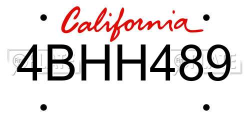4BHH489 California License Plate