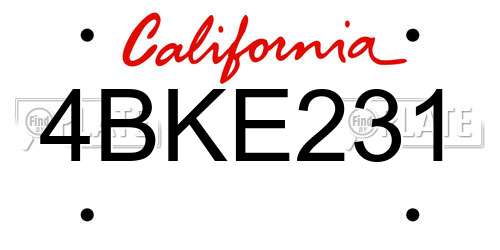 4BKE231 California License Plate