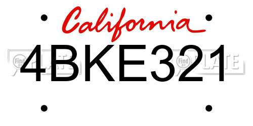 4BKE321 California License Plate