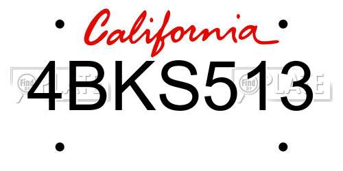 4BKS513 California License Plate