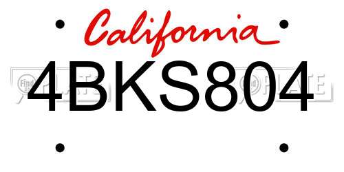 4BKS804 California License Plate
