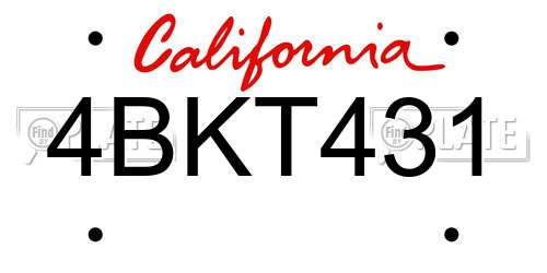 4BKT431 California License Plate