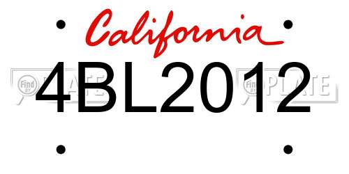 4BL2012 California License Plate