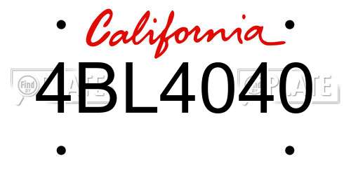 4BL4040 California License Plate