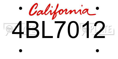 4BL7012 California License Plate