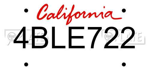 4BLE722 California License Plate