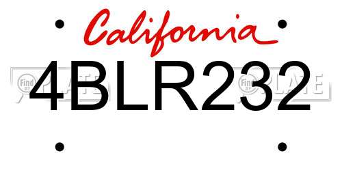 4BLR232 California License Plate