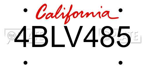 4BLV485 California License Plate